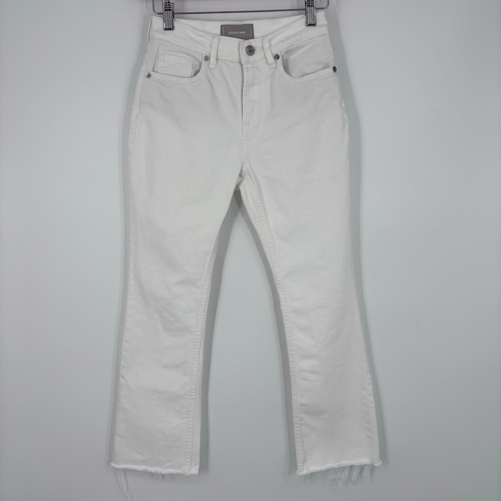 Everlane High Rise Kick Crop Jeans Womens 23 White Raw Hem Stretch Denim Casual